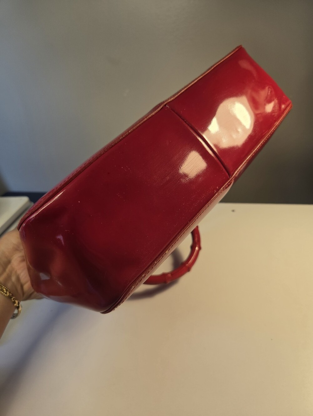 Gucci Glossy Red Patent Bamboo-Handle Satchel AUTHENTIC READ - Picture 8 of 13